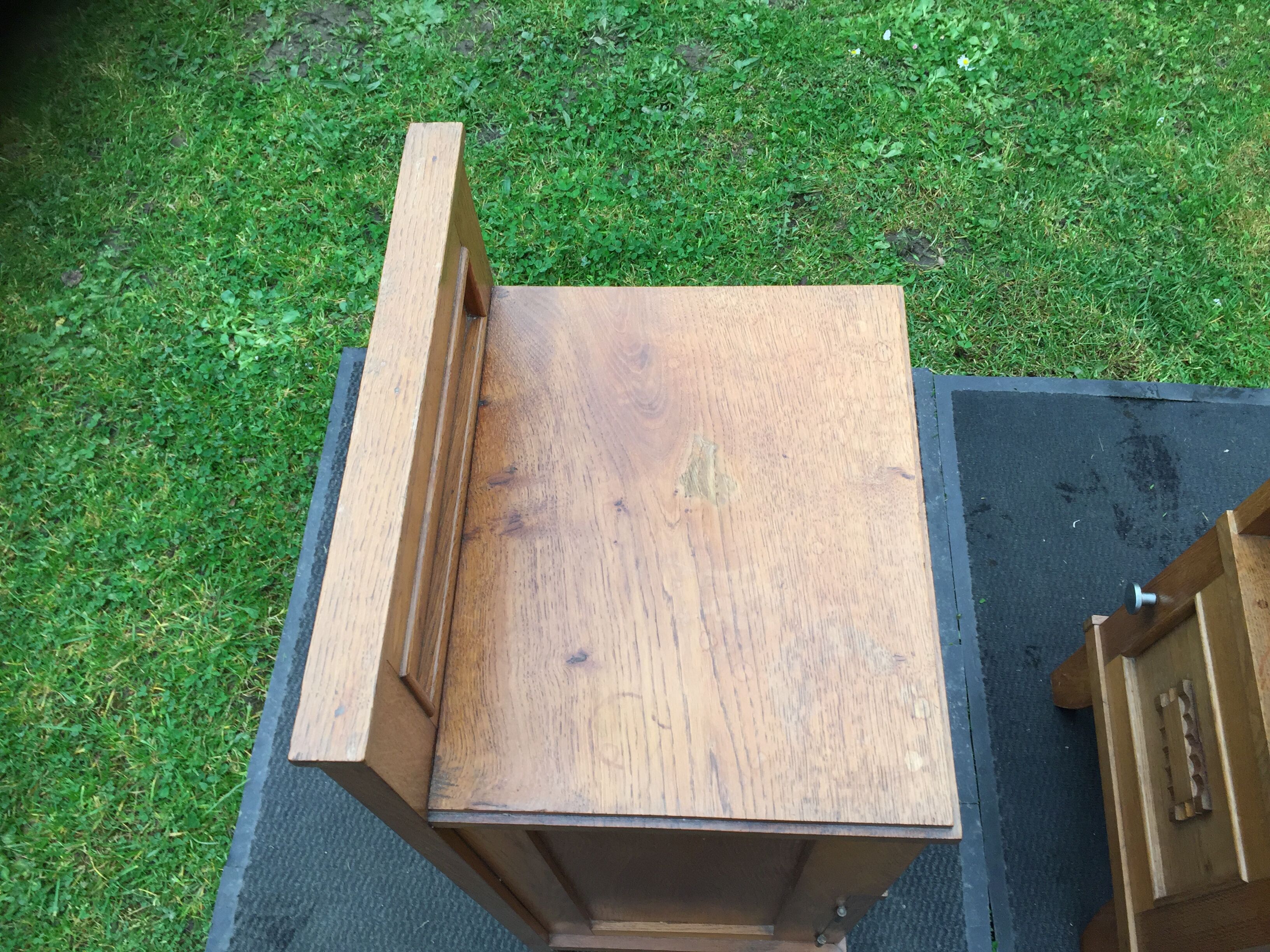 Vintage bedside tables with solid oak compass legs (pair)