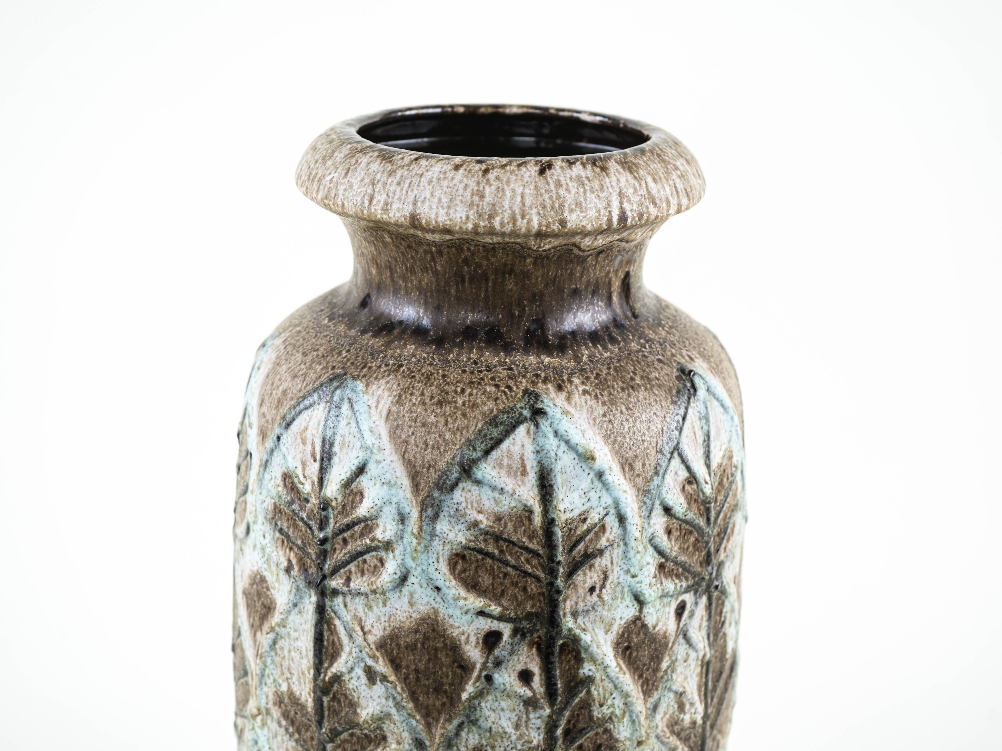 Scheurich ceramic floor vase with botanical relief pattern, Germany, 1970s