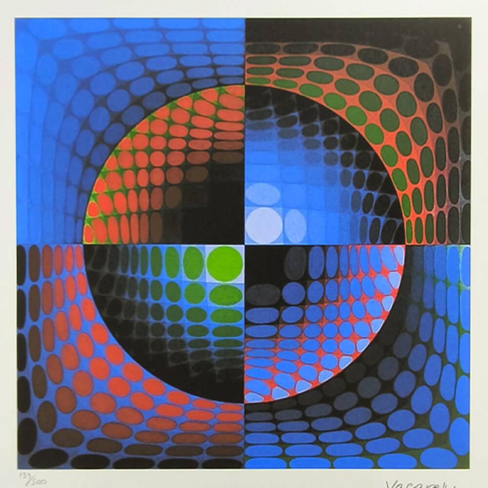 Lithograph by Victor Vasarely, limited edition numbered, 1970s.