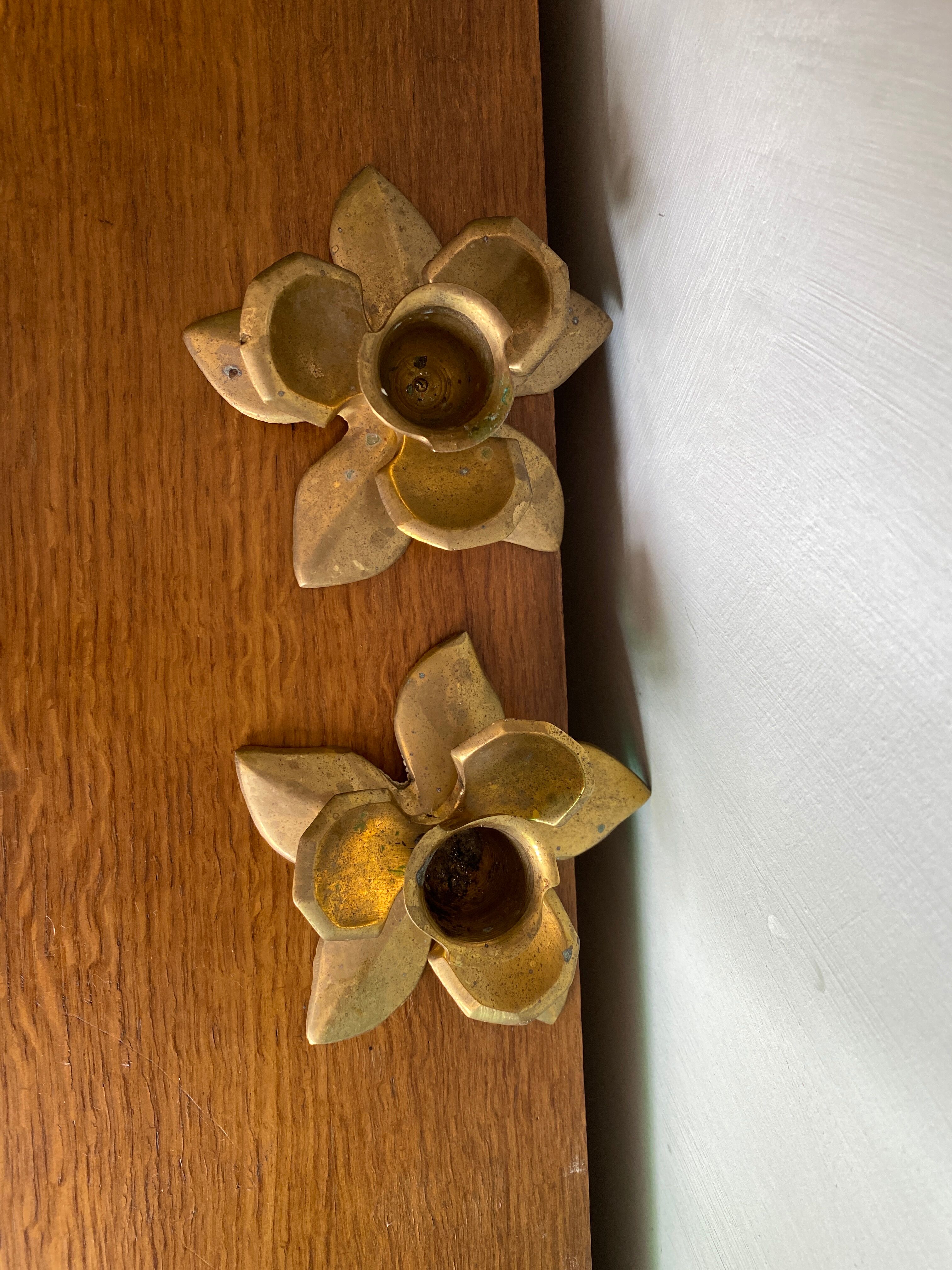 Pair of vintage brass candle holders