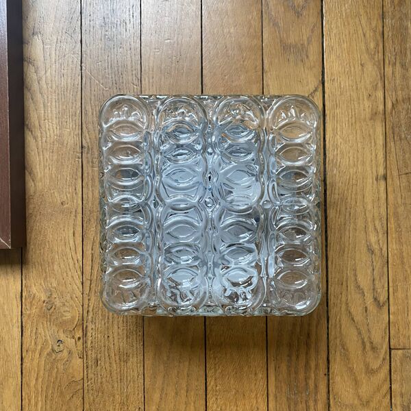 Applique murale carrée plafonnier ancien en verre transparent