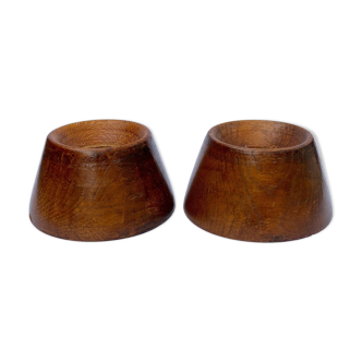 Set of 2 Mid Century Wooden tea light candle holders