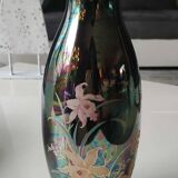 Iridescent japanese vase with floral patterns. stamped japan. high 27.5 cm