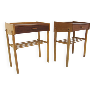 Set de 2 tables chevets en teck et en chêne, Suède, 1960