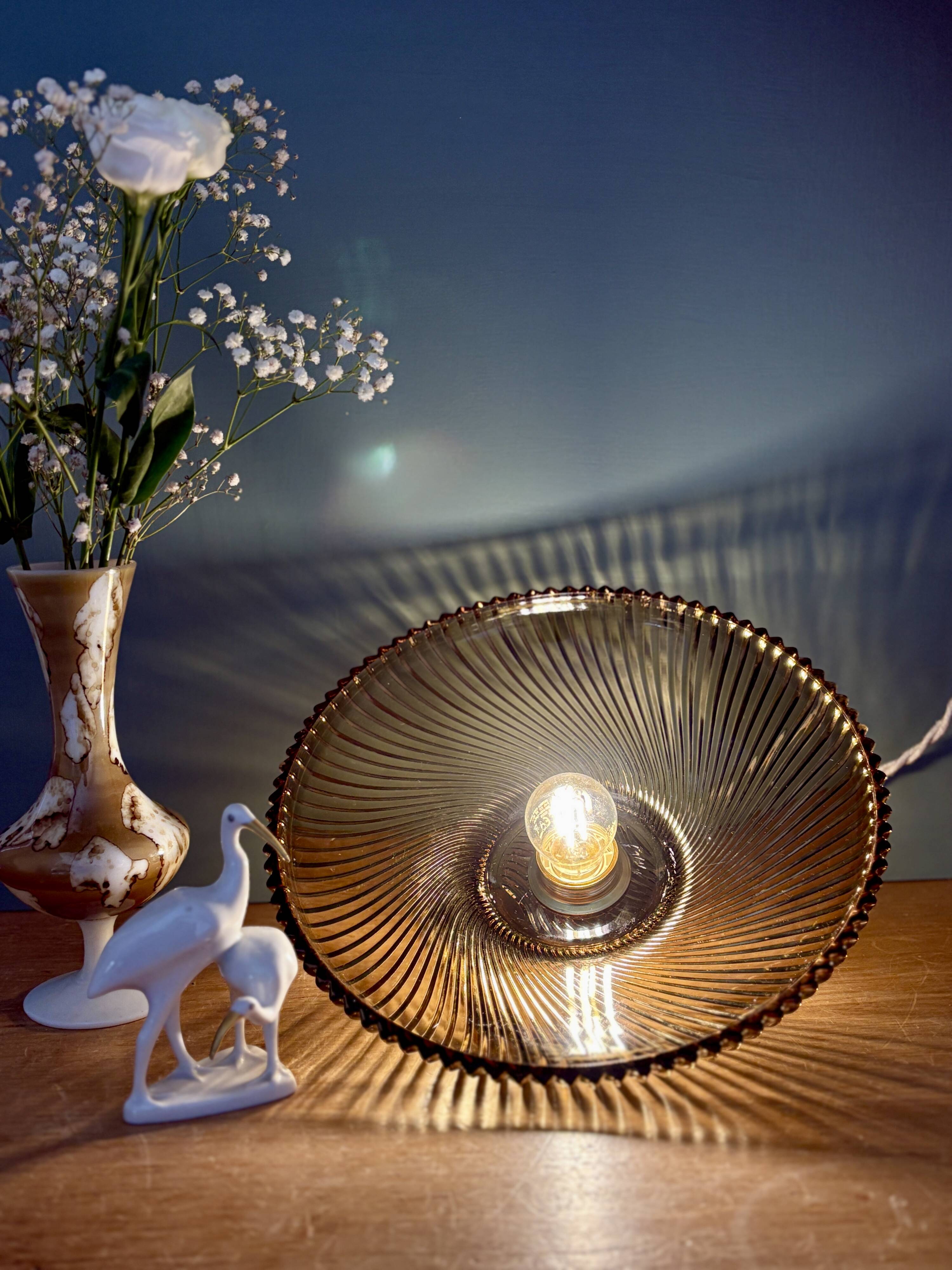 Vintage amber molded glass lampshade pendant light - tableware collection -