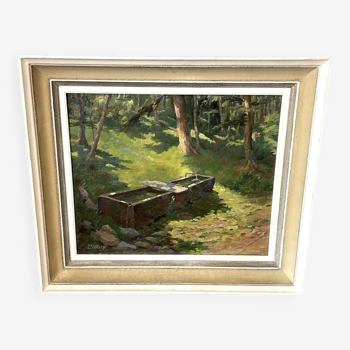 Huile sur toile sous bois et bassin peintre alsacien lucien wolff 1893-1975