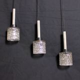 Vintage pendant light with 3 glass and chrome elements, 1960.
