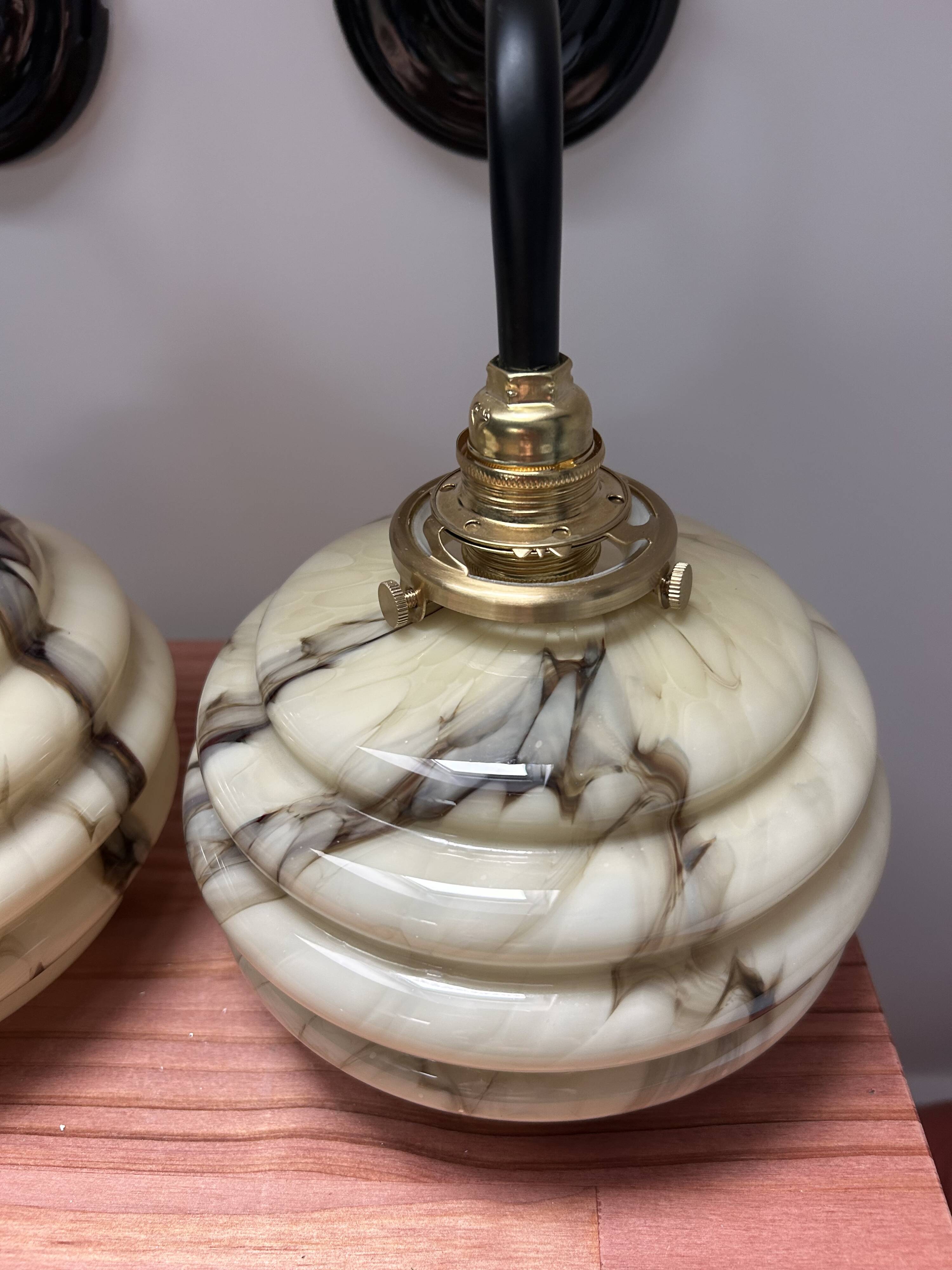 Pair of marbled opaline wall lights