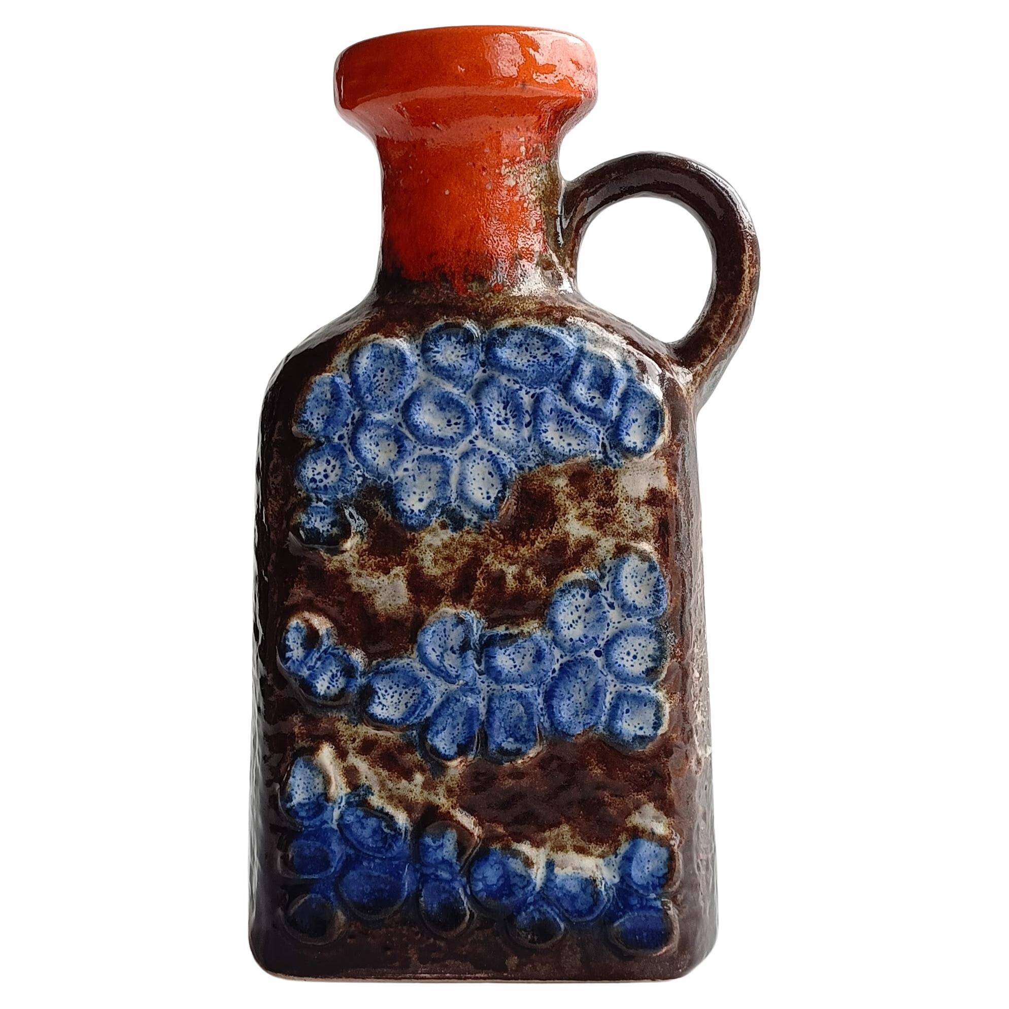 Mid Century Ceramic Jug by Dümler & Breiden, Brown, Orange, Blue Glazing, 1960s