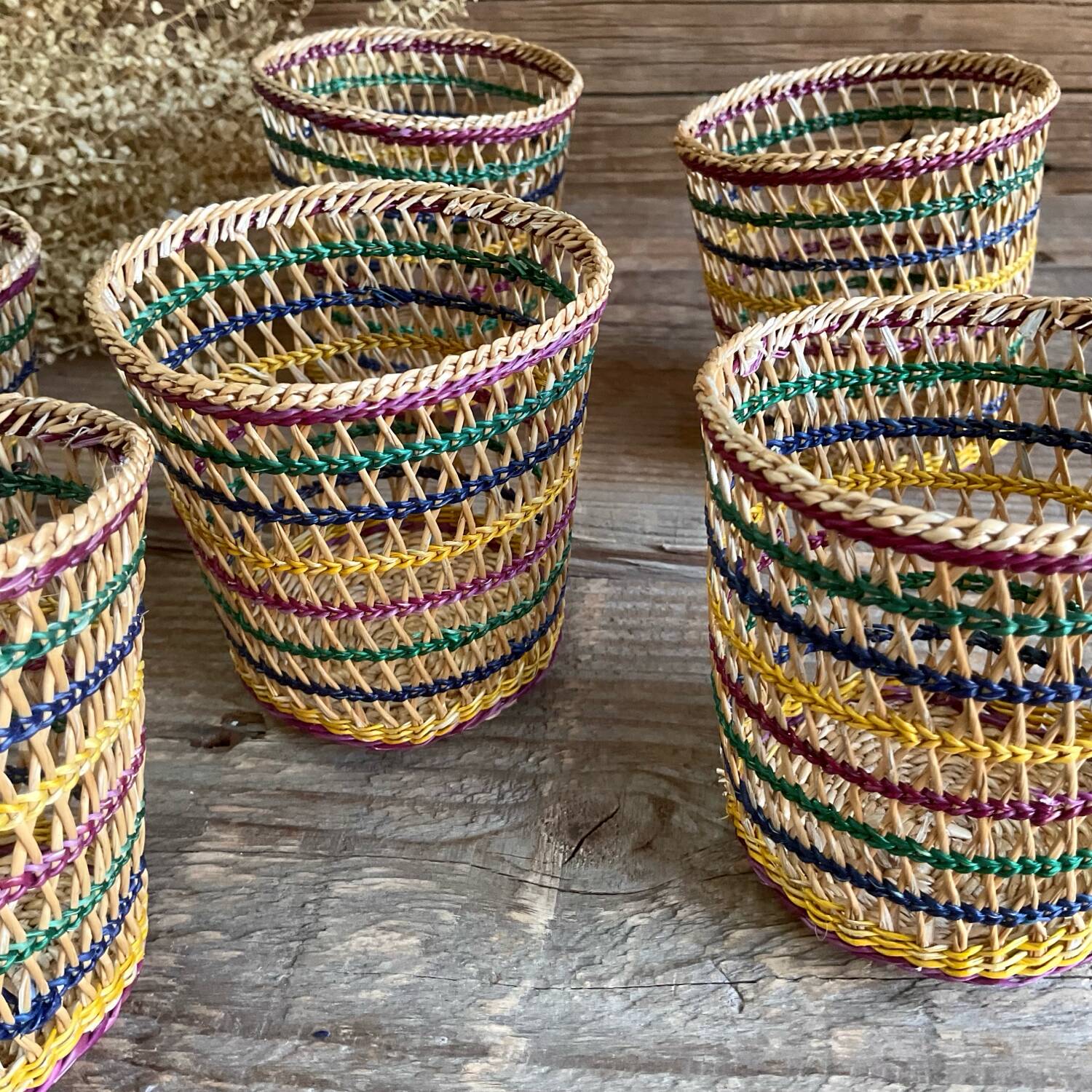 6 vintage glass holder baskets