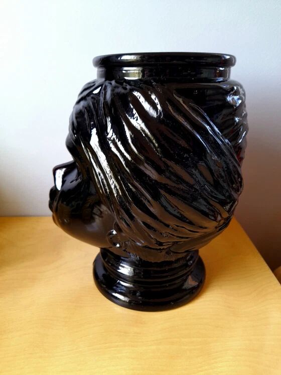 Vase ou cache pot tête de Maure en verre 1970