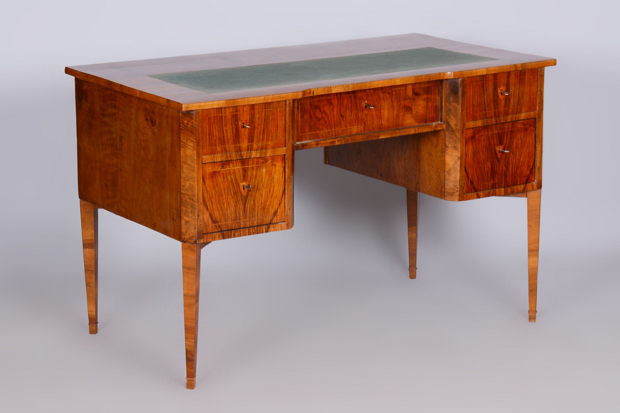 Restored biedermeier walnut writing desk, revived polish, czechia, 1830s