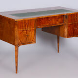 Restored biedermeier walnut writing desk, revived polish, czechia, 1830s