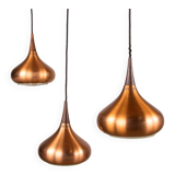 Triple Danish pendant light in metal and Rosewood, Orient model, Jo Hammerborg for Fog & Morup.