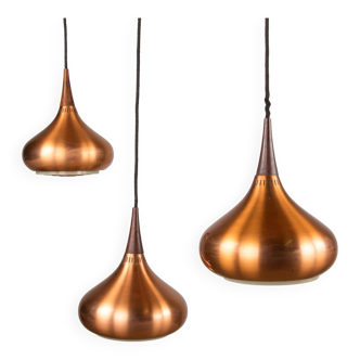 Triple Danish pendant light in metal and Rosewood, Orient model, Jo Hammerborg for Fog & Morup.