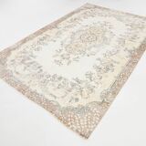 6x10 Cream & Brown Oriental Floral Pattern Vintage Rug, 193x298Cm