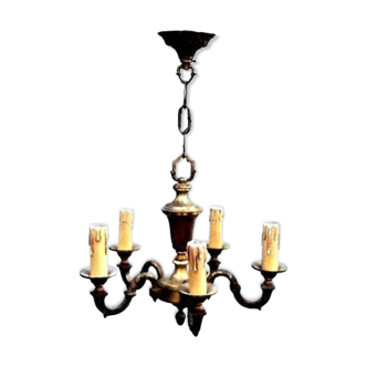 Louis XV-style bronze chandelier 5 branches of lights