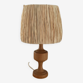 Wood and raffia foot lamp