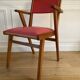 Vintage armchair from the 50s/60s – wood & red faux leather – Scandinavian style