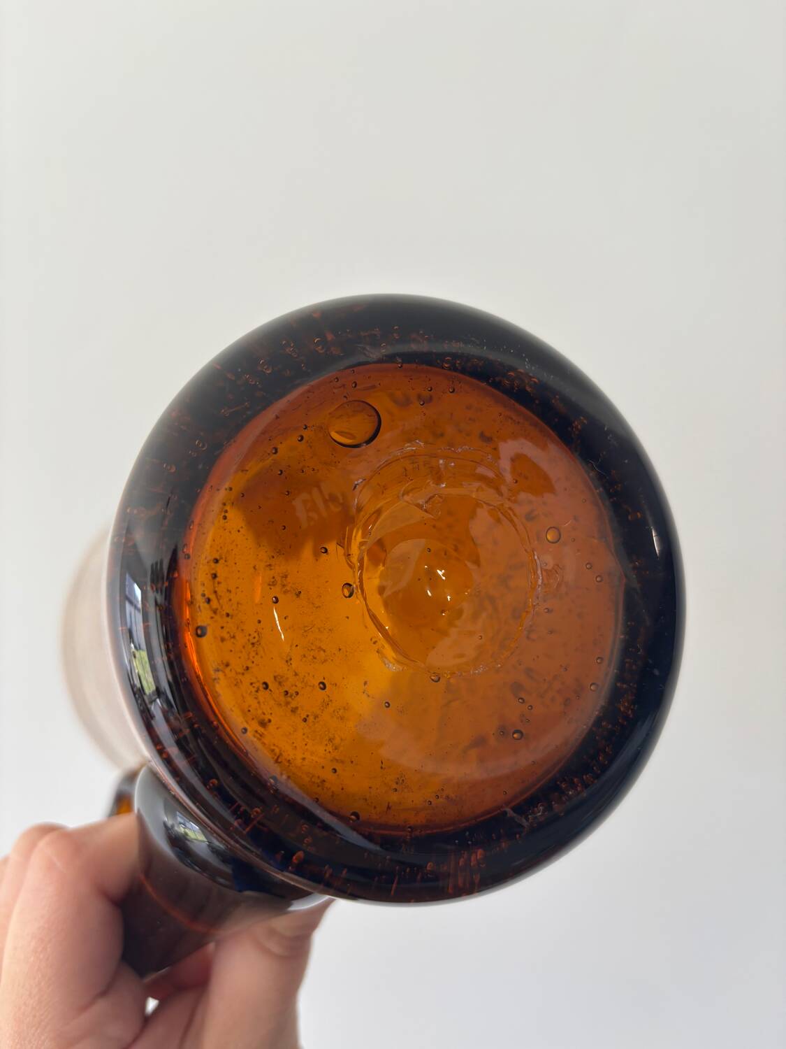Amber bubble glass carafe signed Biot – mouth-blown – vintage fr