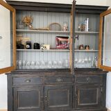Bibliothèque / vitrine ancienne bois et fer forgé