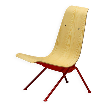Jean Prouvé "Antoni" chair - Limited edition, red frame / plywood seat