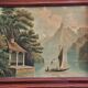 Old painting, oil on wood, representing Lake Annecy.