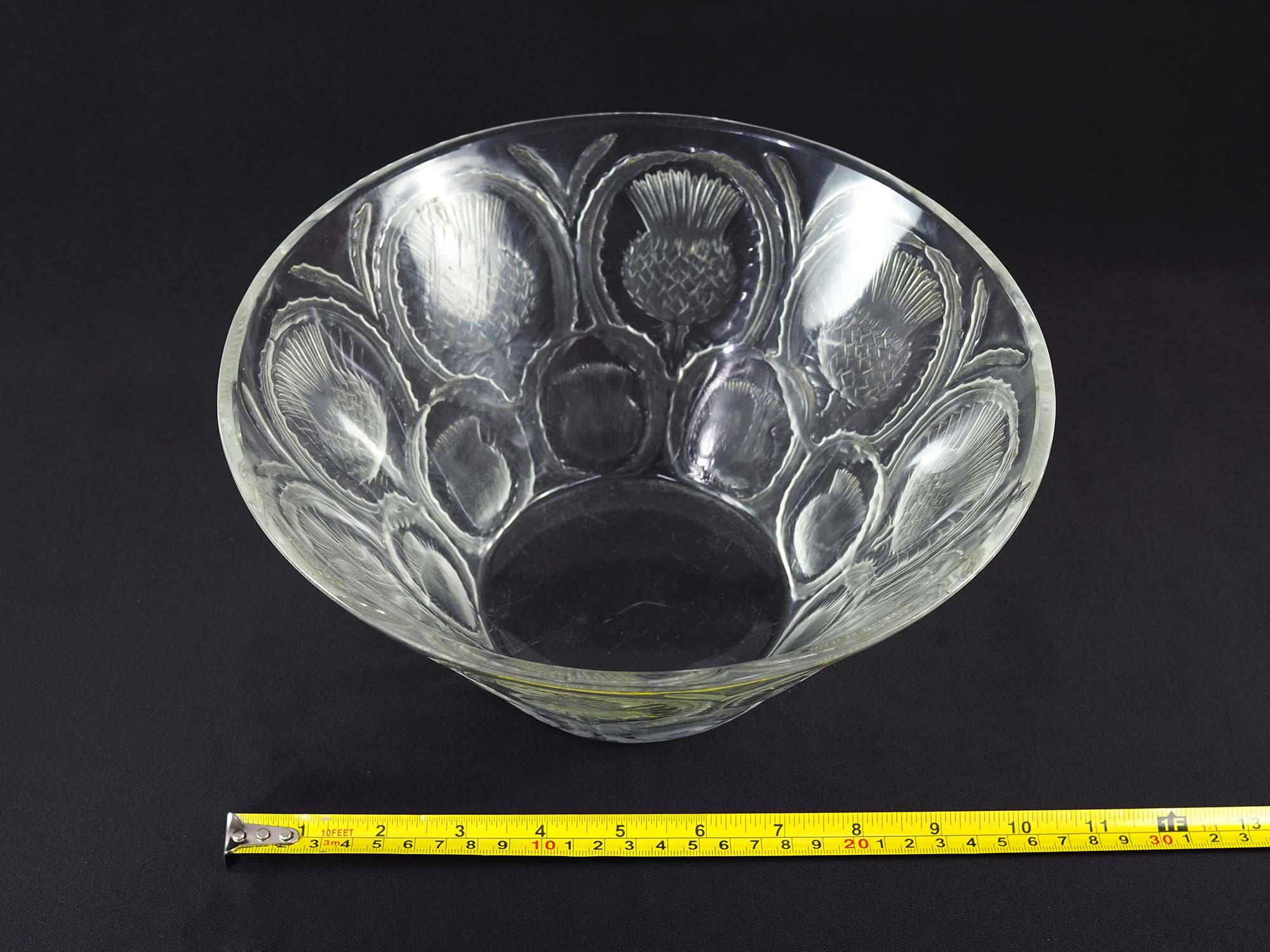 Coupe Lalique Crystal Cut decoration Thistles Master Piece-Circa 1960s
