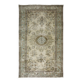Vintage Turkish Carpet Medallion Beige Green 314 x 188 cm