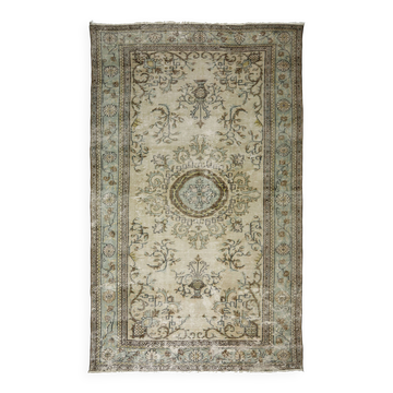 Vintage Turkish Carpet Medallion Beige Green 314 x 188 cm