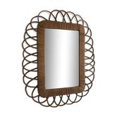 Vintage mirror 1960 sun rattan wicker rectangle - 48 x 38 cm