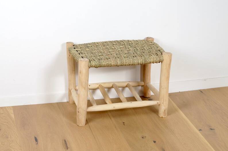 Moroccan wooden bench with storage 60cm