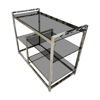 Chromed metal and smoked glass console - Design - 1970s