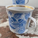 Coffee and tea set, vintage, stylized bird decor, retro, design, blue