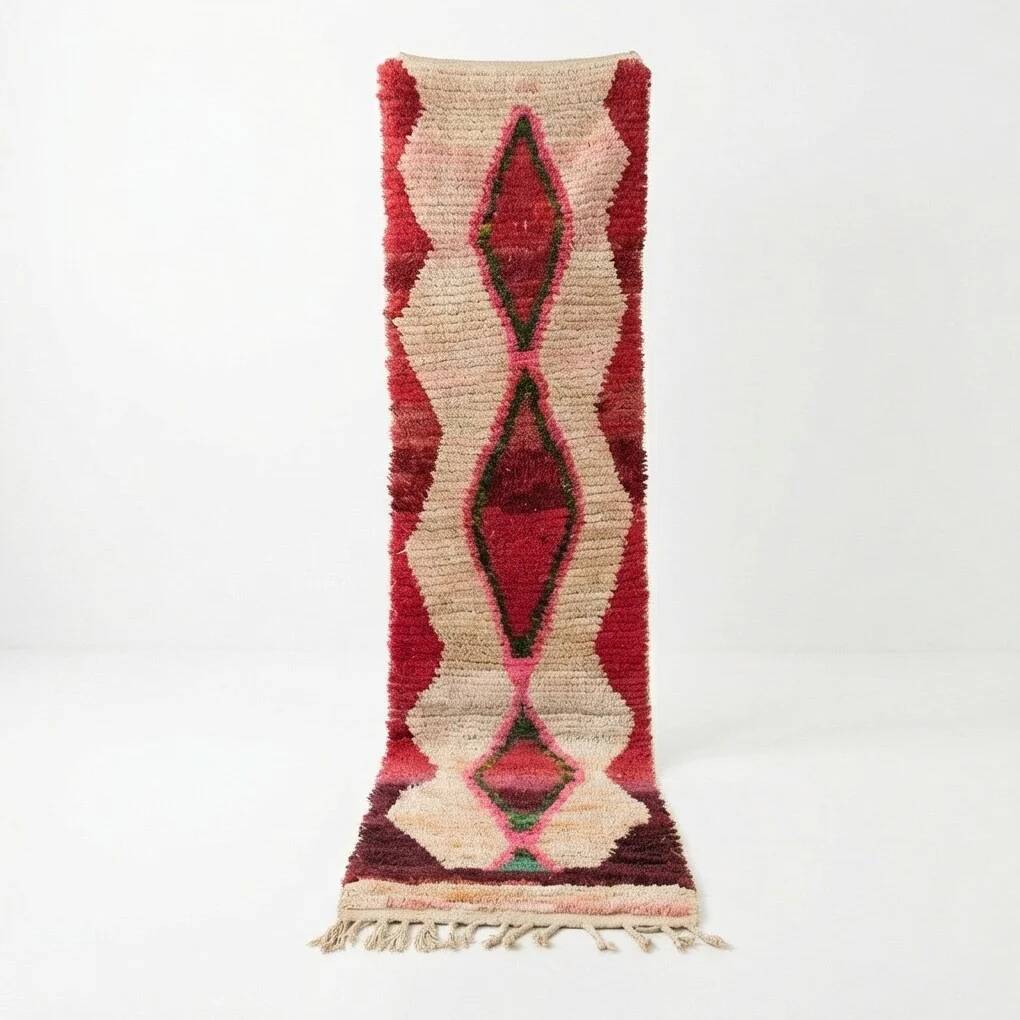 Red and beige Berber hallway rug 75 x 280 cm