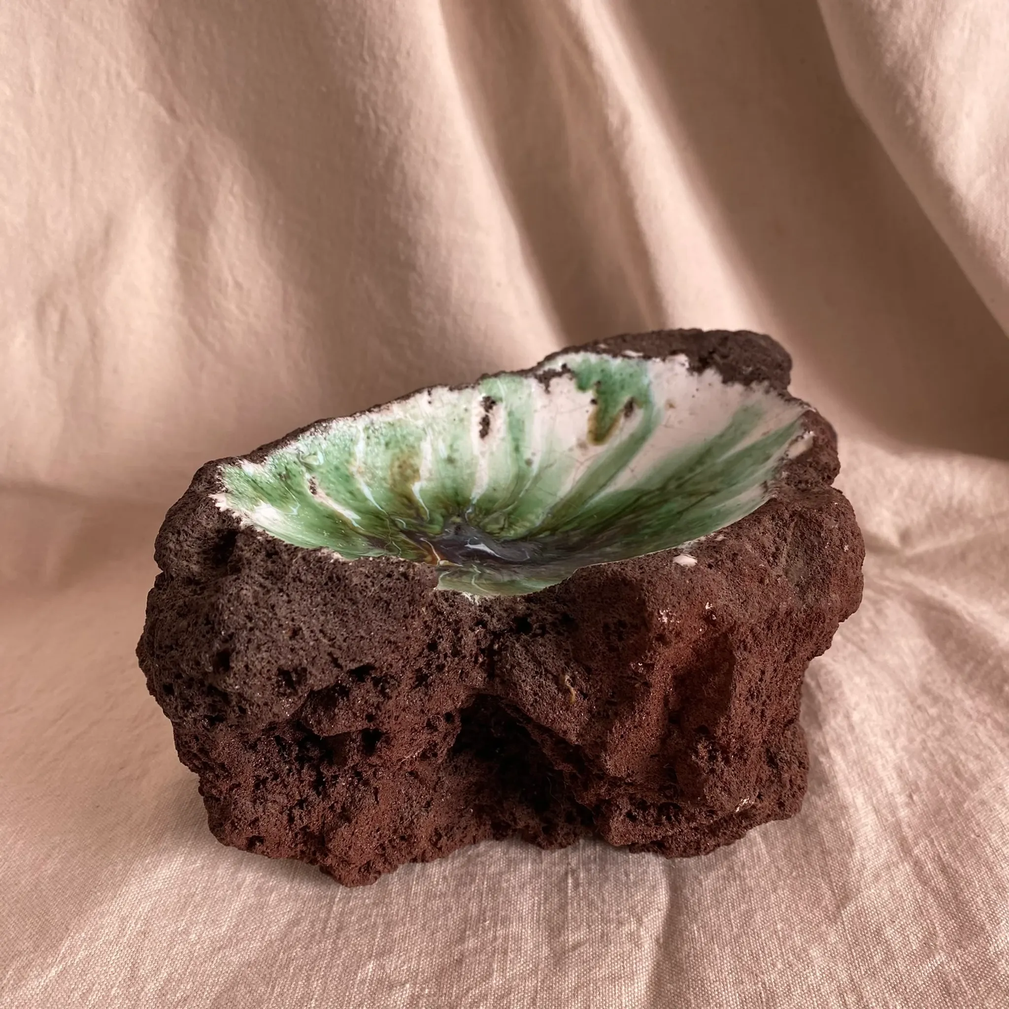 Lava stone enamelled catchall, 1970s