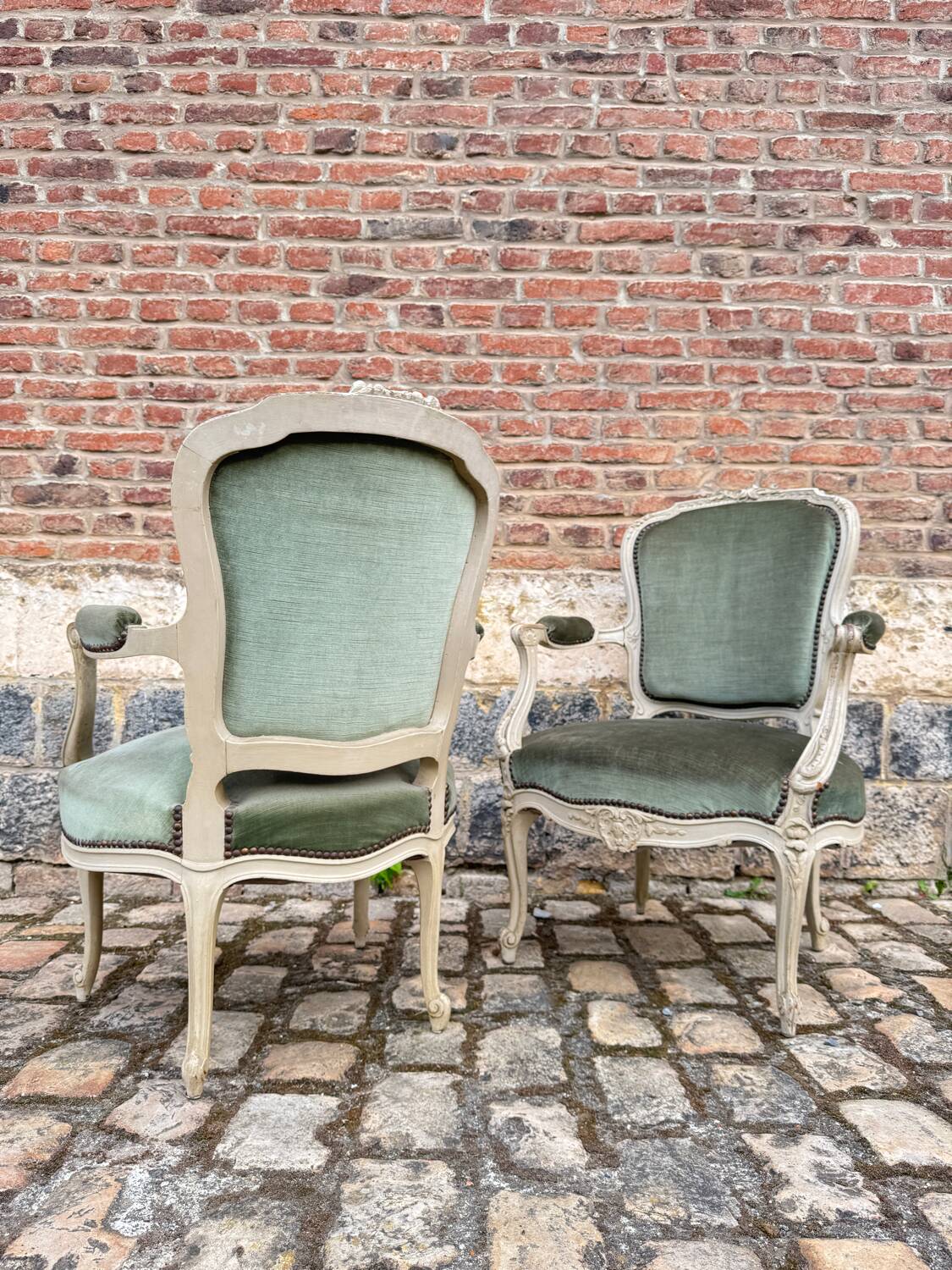 Pair Of Louis XV Style Lacquered Wood Armchairs XIX Eme Century