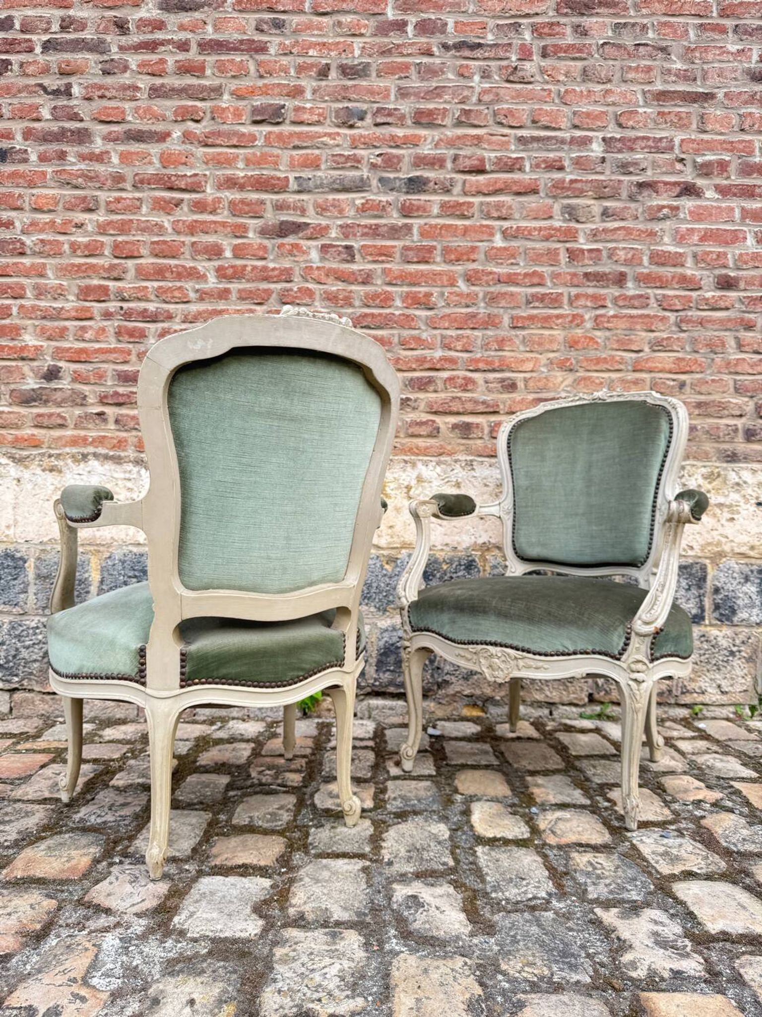 Pair Of Louis XV Style Lacquered Wood Armchairs XIX Eme Century