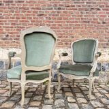 Paire De Fauteuils En Bois Laqué De Style Louis XV XIX Eme Siècle