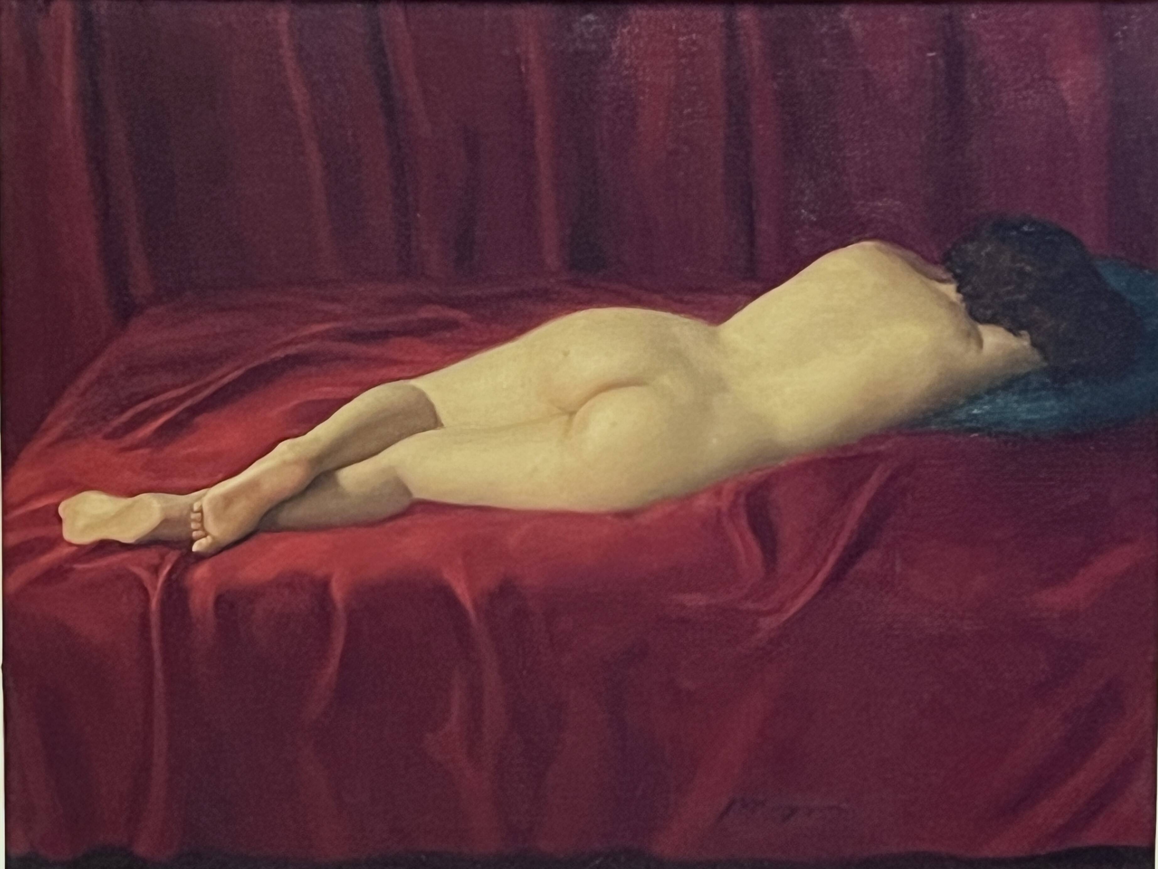 Oil on canvas female nude signed frame 20th century