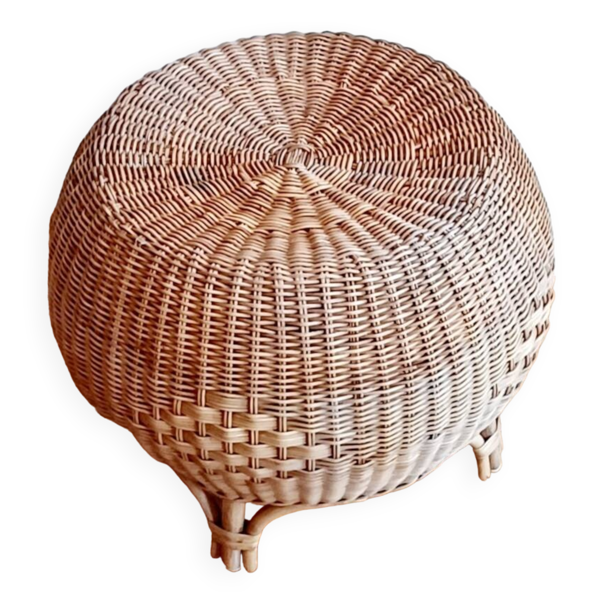 Wicker and rattan ball pouf. 70s/80s
