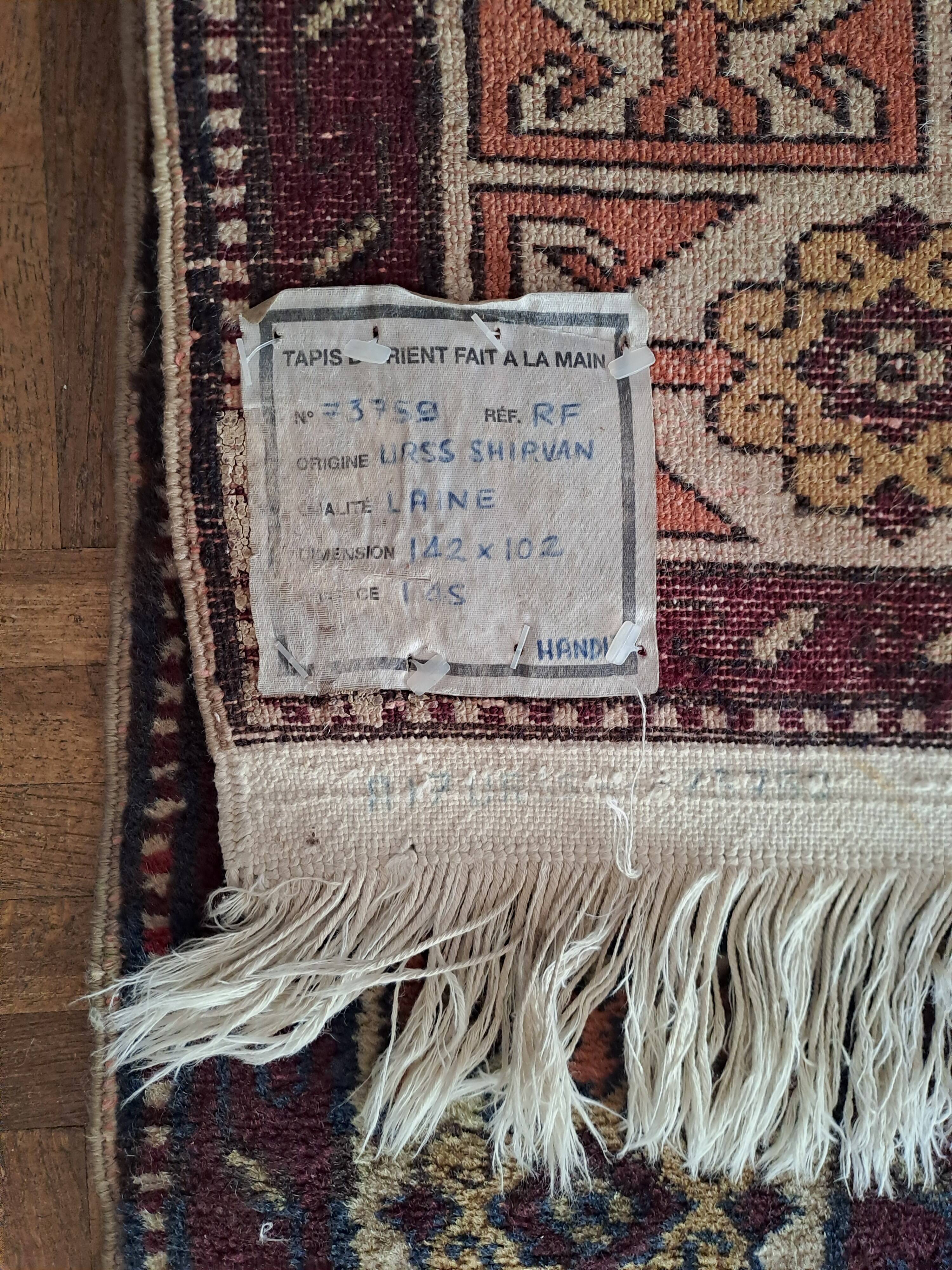 Shirvan urss oriental rug wool handmade rectangular 1940 burgundy and ecru with fringes 100% wool