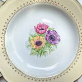 4 vintage porcelain soup plates with white and golden yellow floral pattern L'Amandinoise "Coopélia"