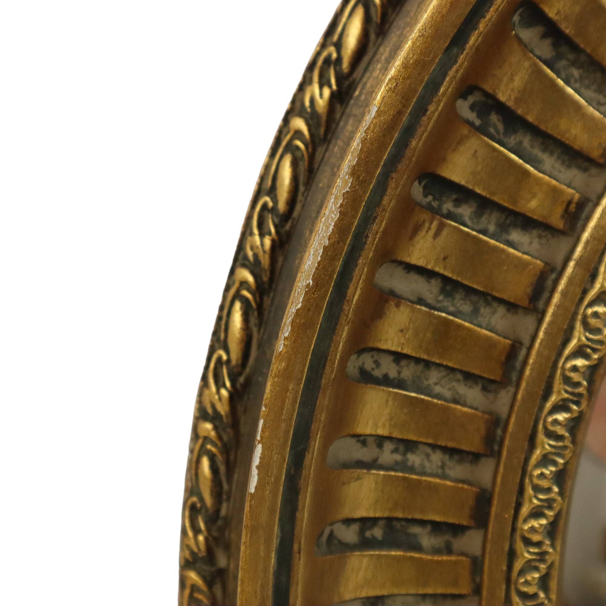 Large Round Wooden Butler Mirror Convex Mirror Witch's Eye Gold