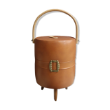 Brown round leatherette sewing box