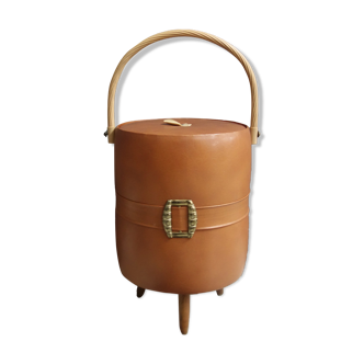 Boîte à coudre ronde marron leatherette