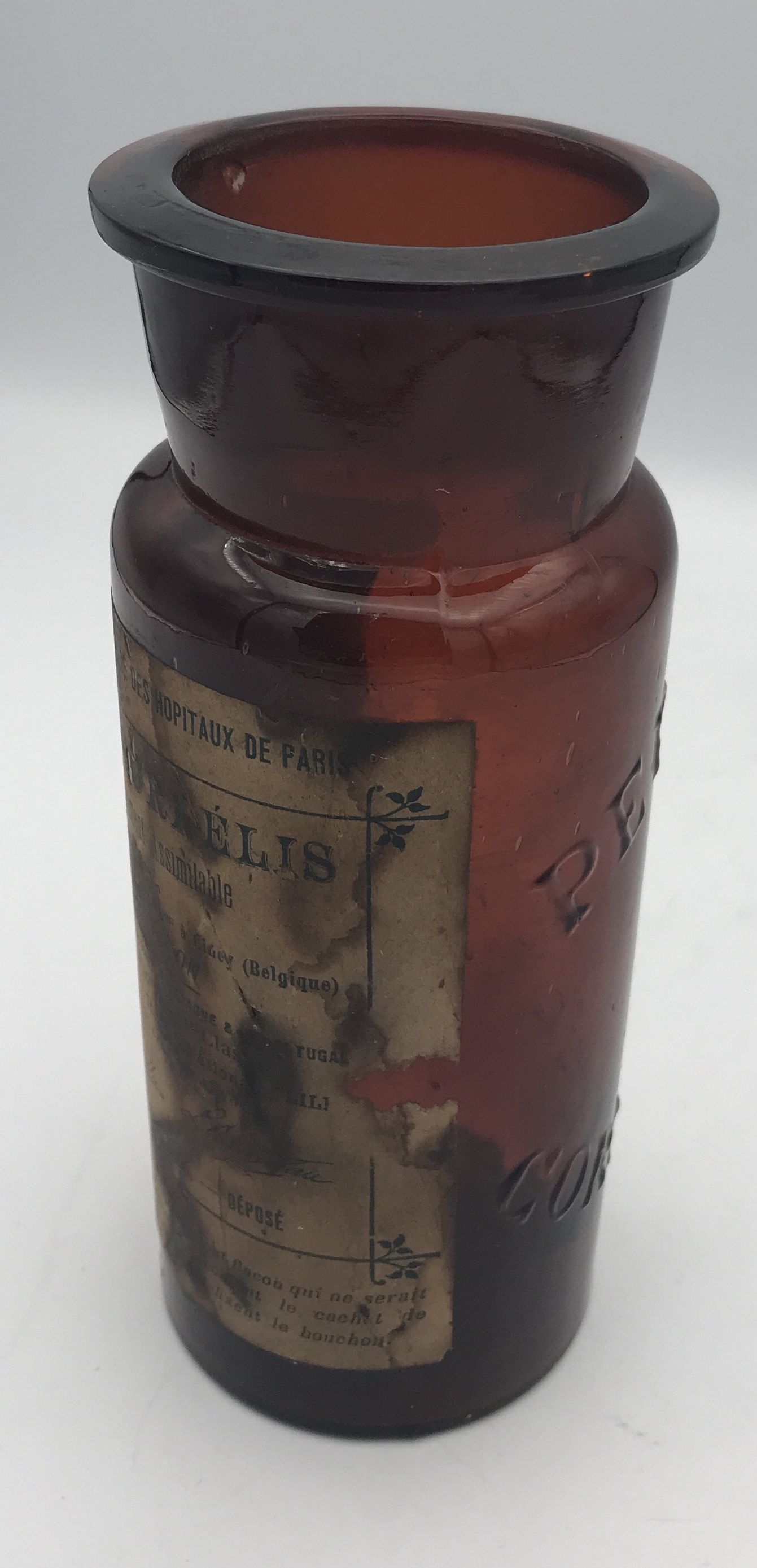Jar old pot of pharmacy of hospitals in brown glass "peptone cornelis"