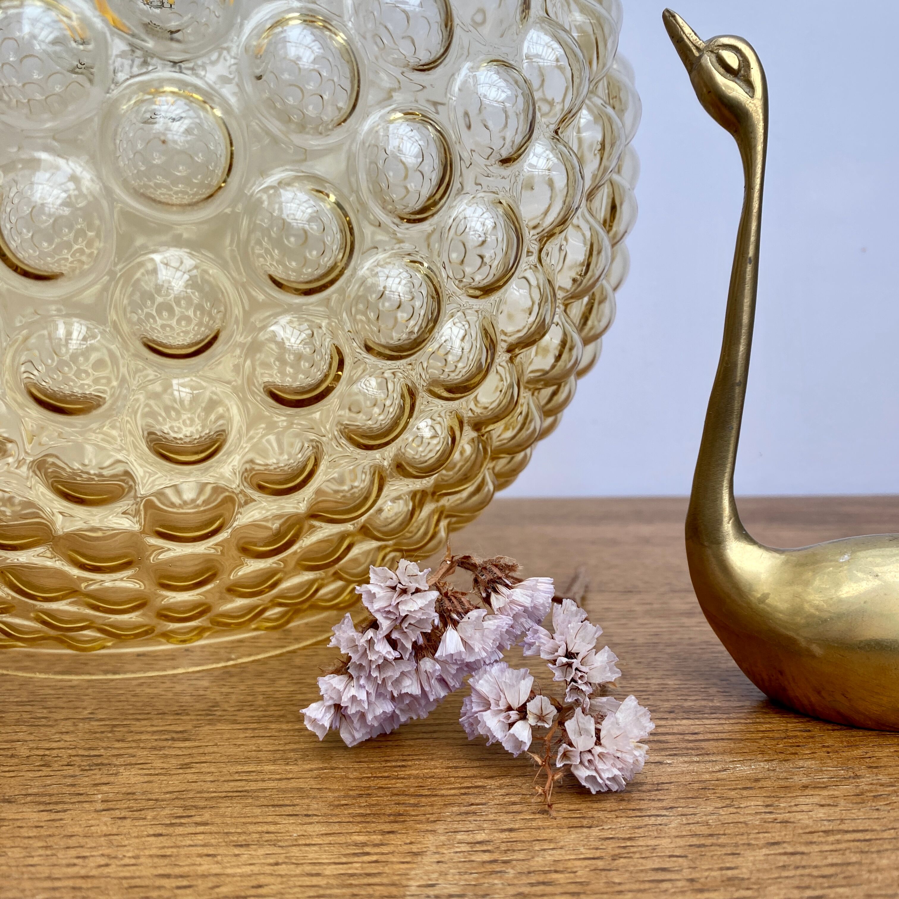 Vintage amber glass globe hanging lamp