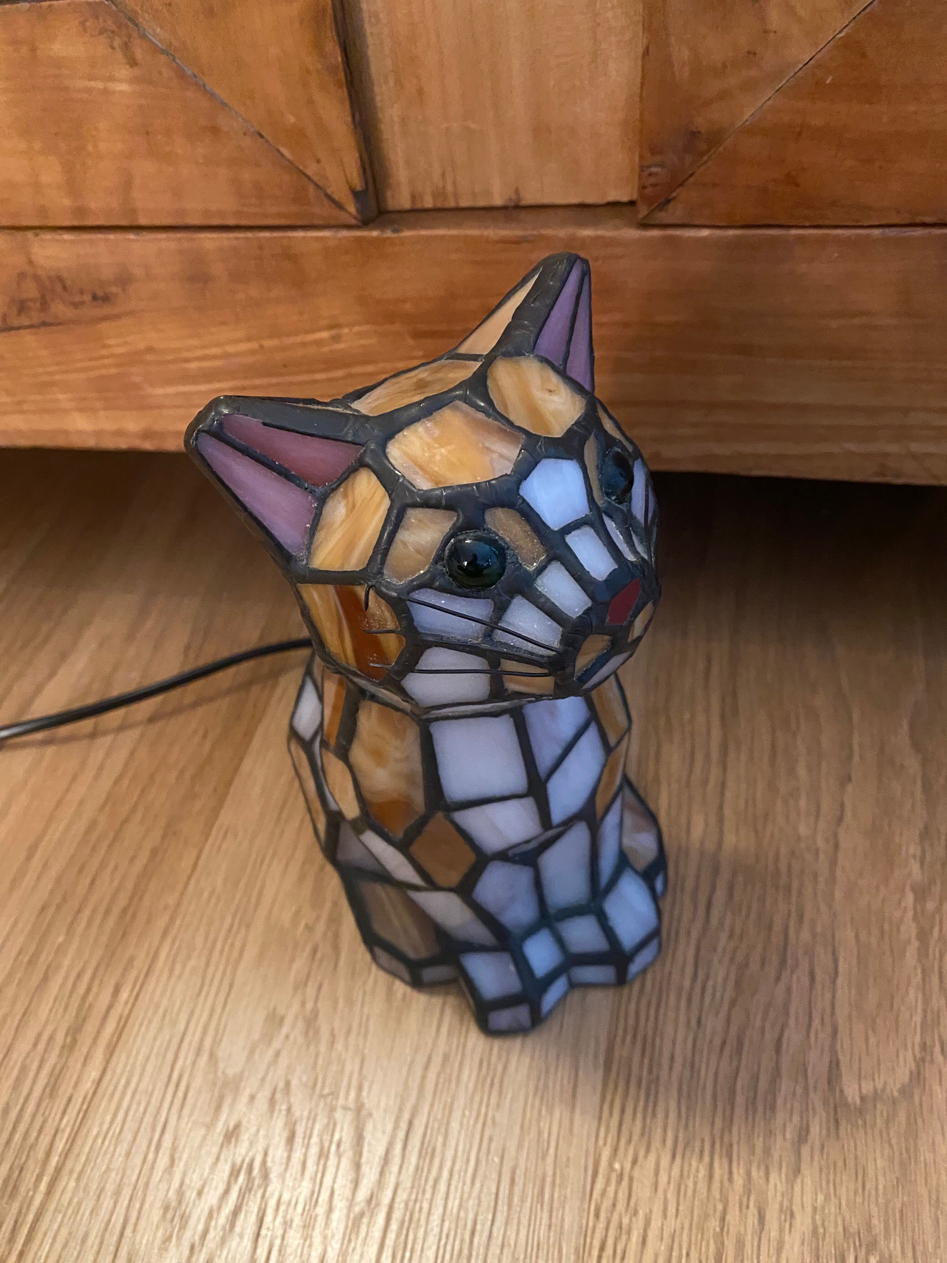 Vintage cat lamp in glass and metal