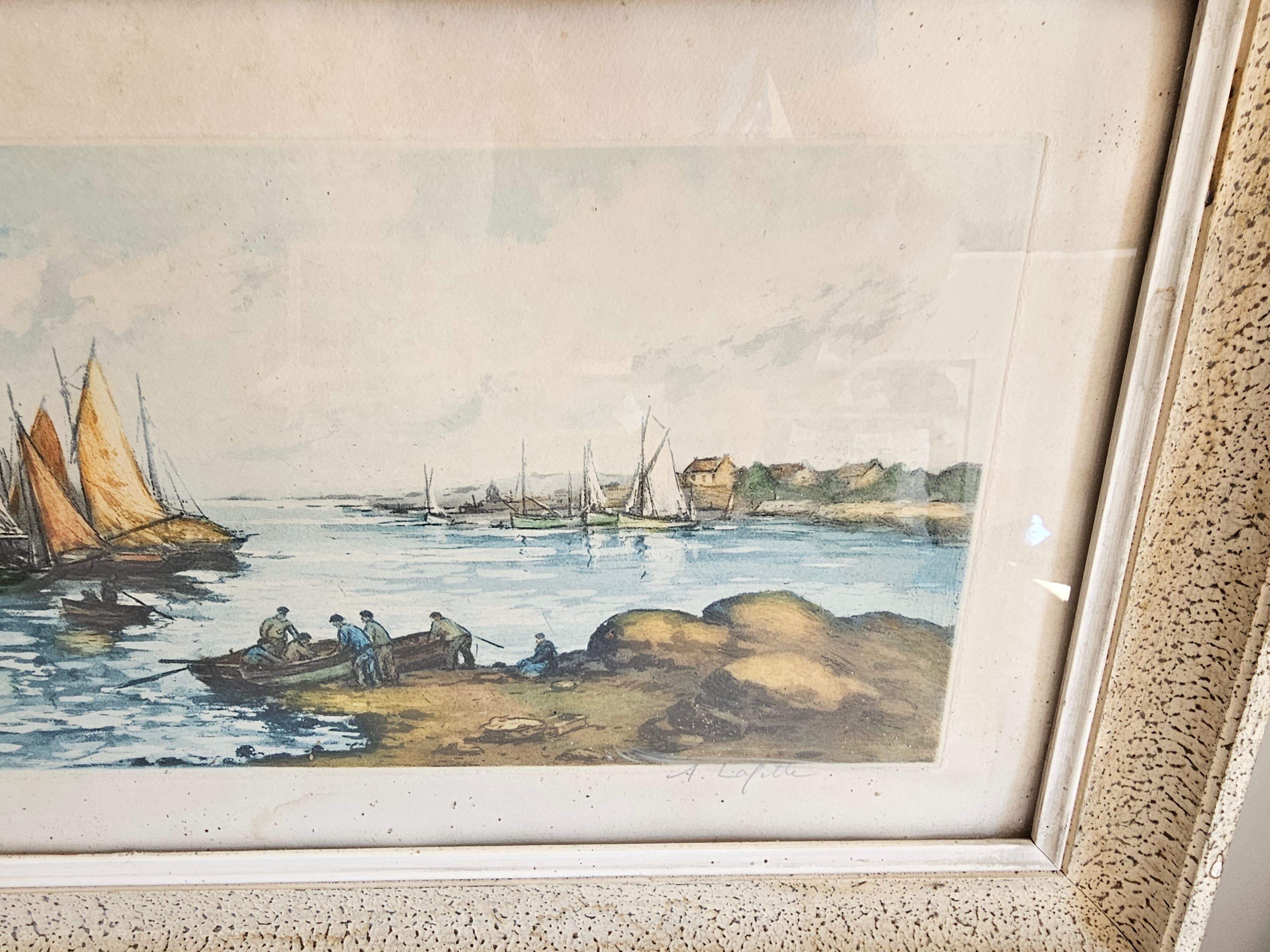 Lithograph Table - Marine Sailing Boats Brittany - Alphonse Lafitte (1872 -
